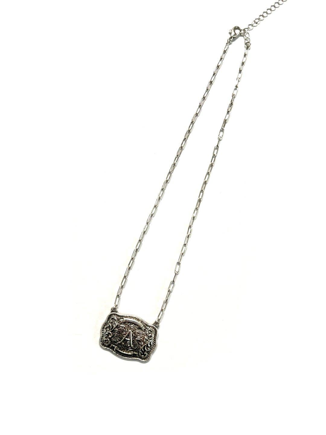 Western Belt Buckle Initial Necklace: D