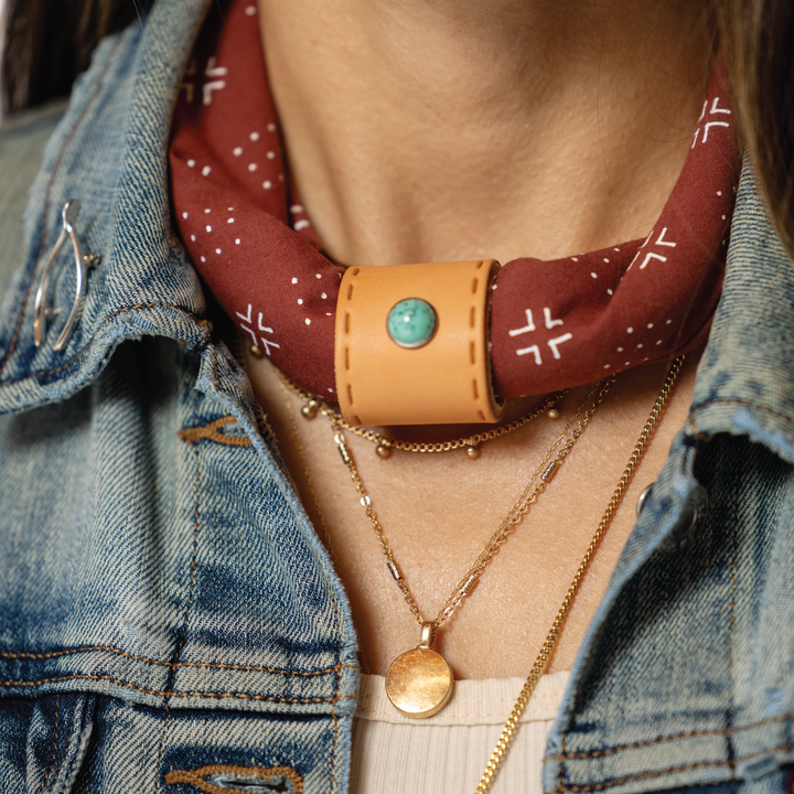 Leather Bandana Slide - Studded Dash - Scarf Ring