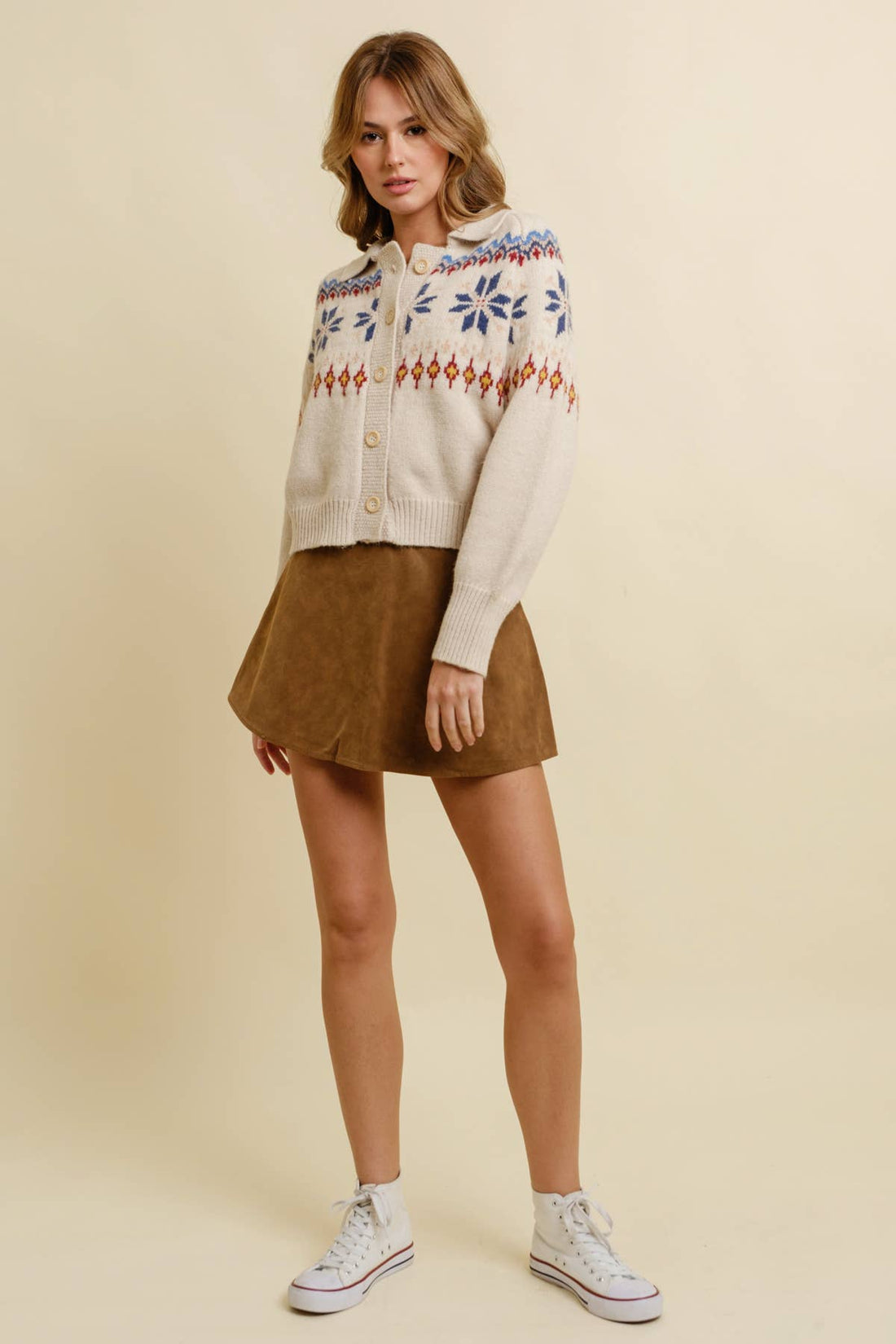 SNOWFLAKE BUTTON UP SWEATER