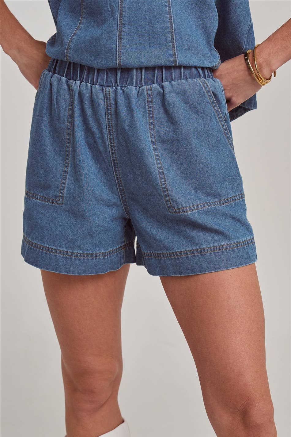 Sleeveless Denim Top and Matching Shorts Set