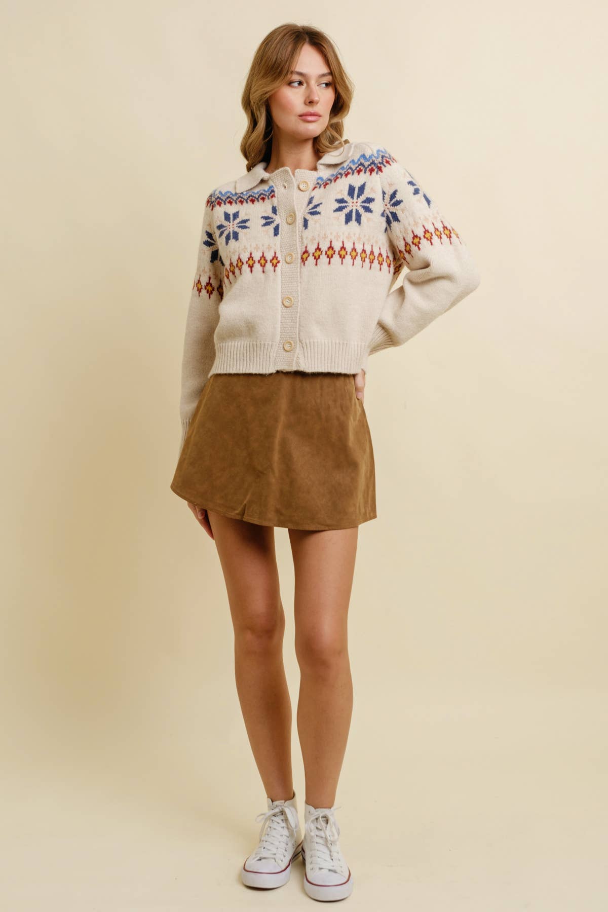 SNOWFLAKE BUTTON UP SWEATER