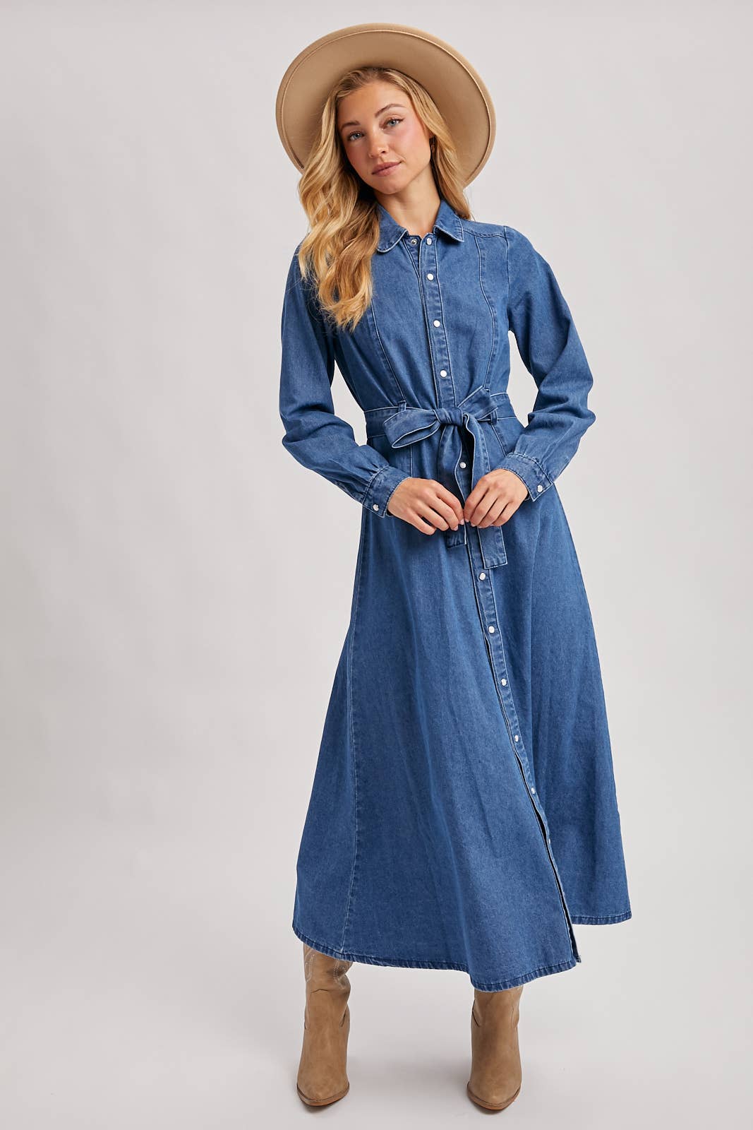 DENIM BUTTON DOWN MAXI DRESS
