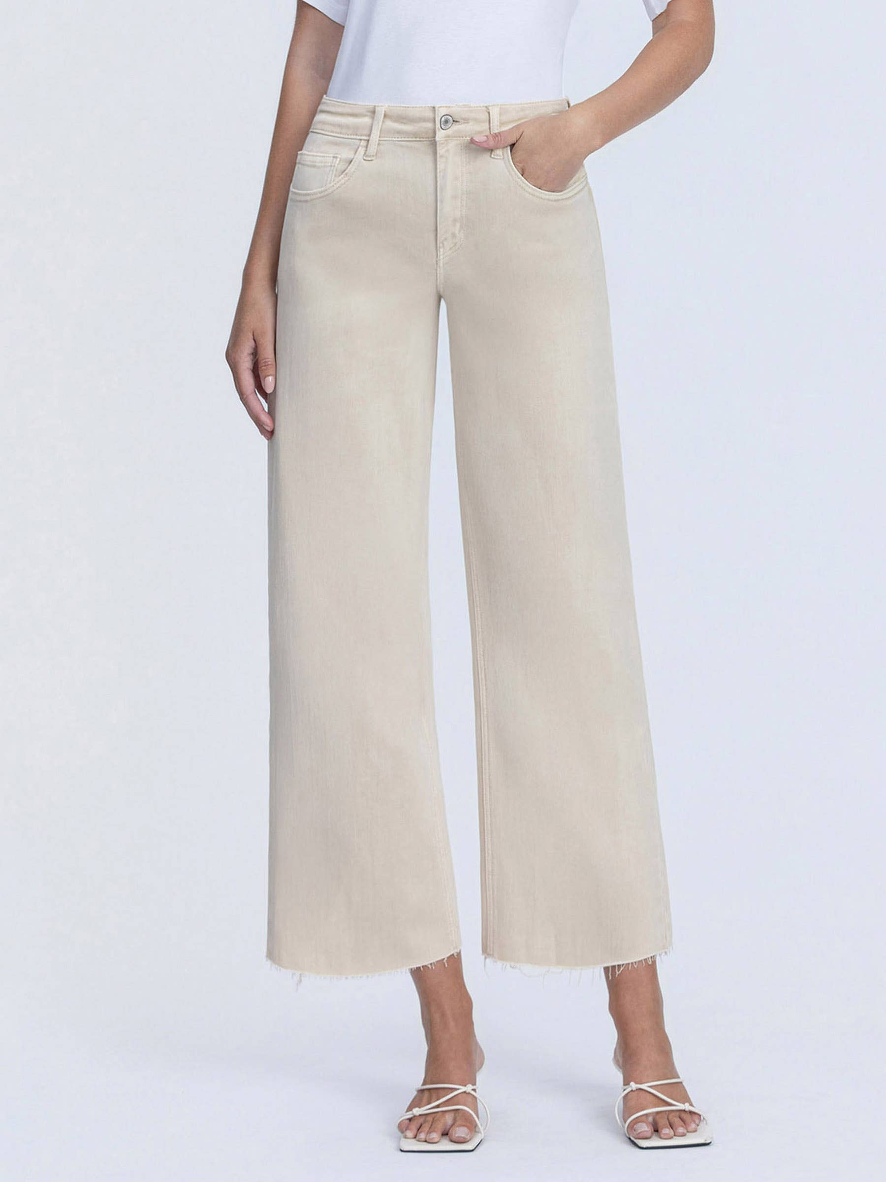 HIGH RISE CROP WIDE LEG JEANS White Swan