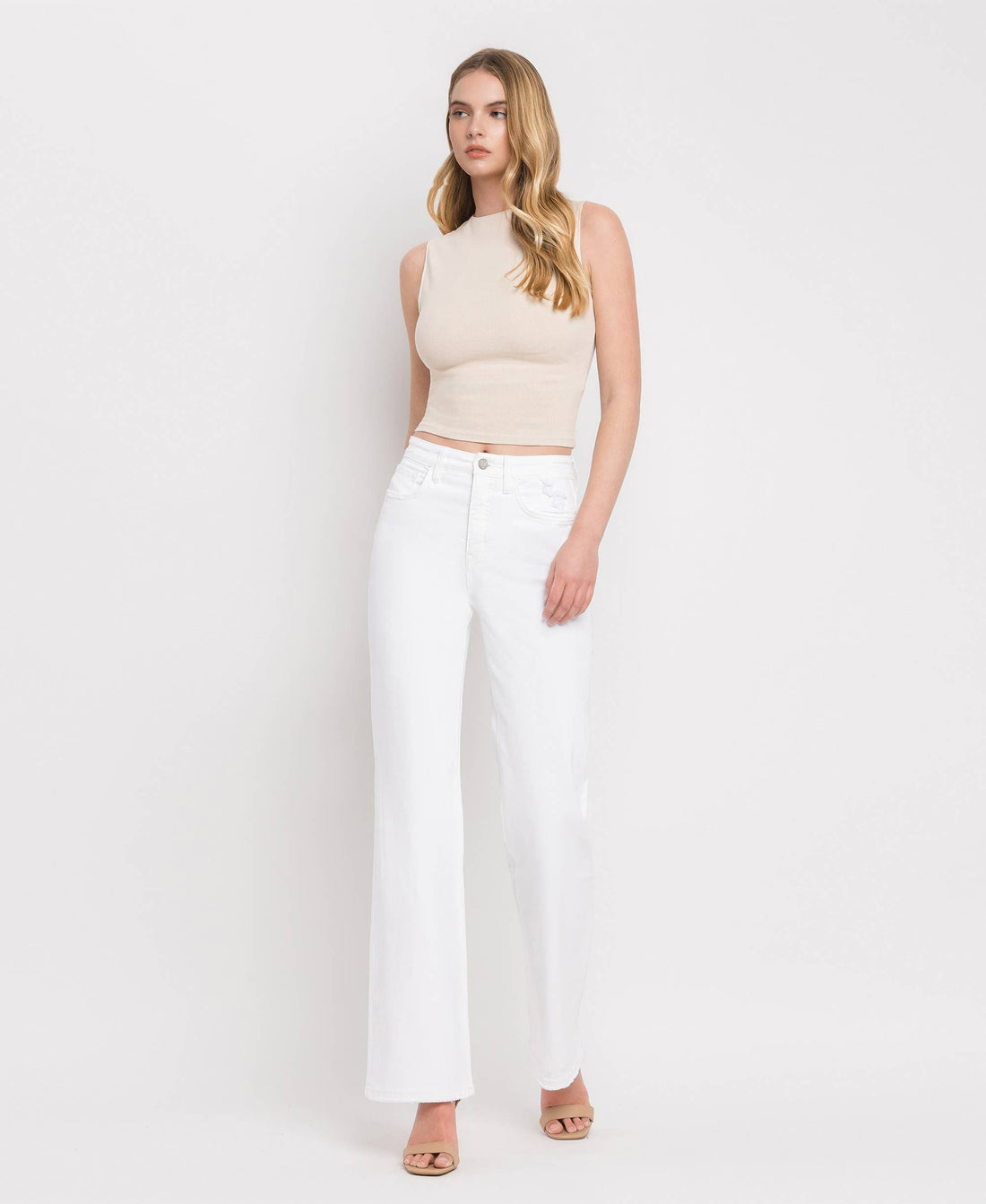 90's Vintage Super High Rise Flare Jeans: Optic White