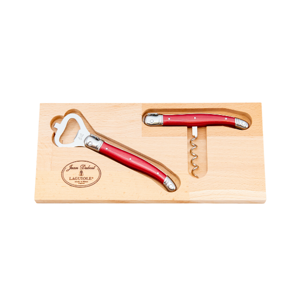 Jean Dubost Corkscrew & Bottle Opener Set with Red Handles