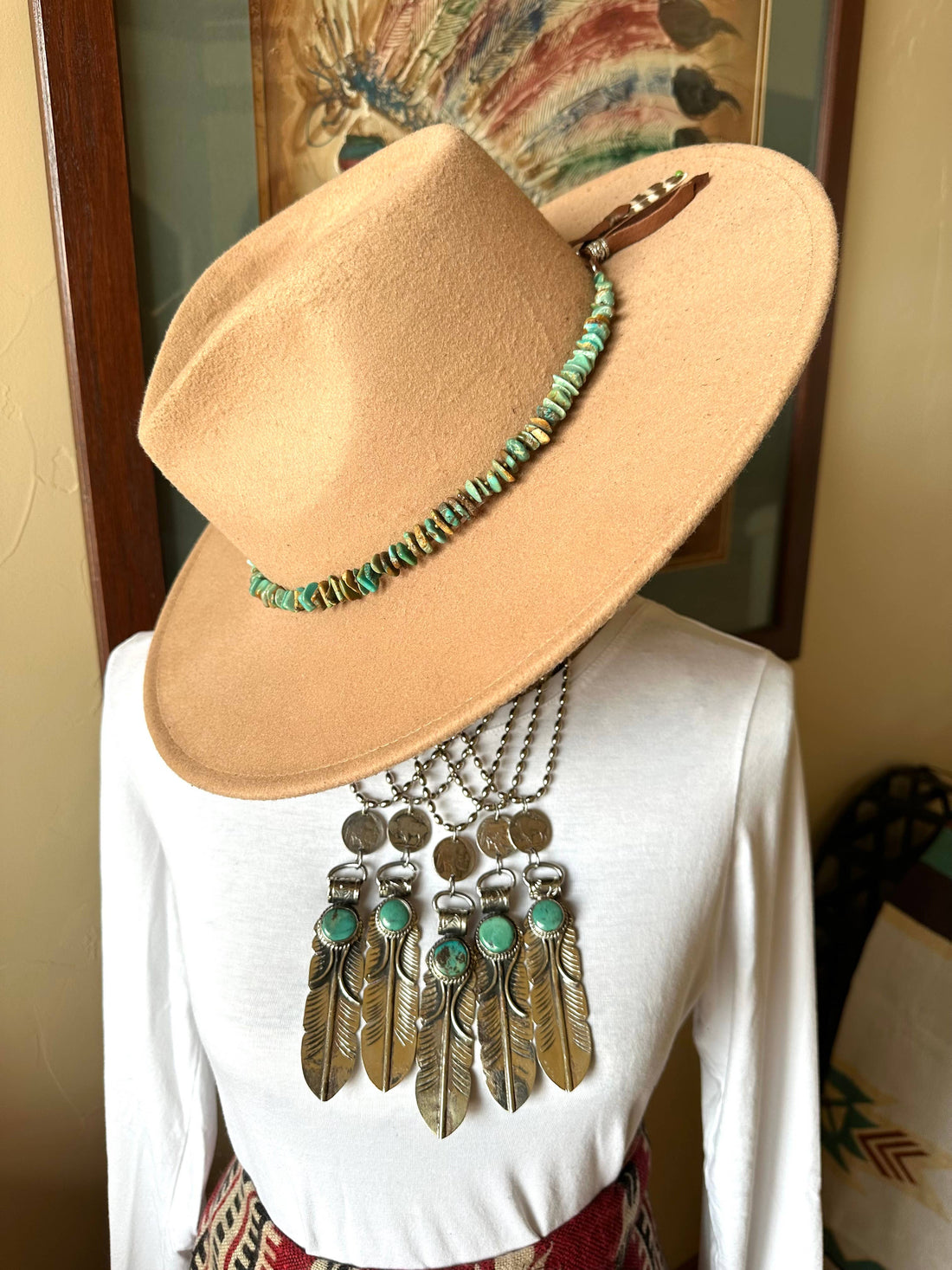 Feather Necklace, Silver Feather, Turquoise, Buffalo Nickel