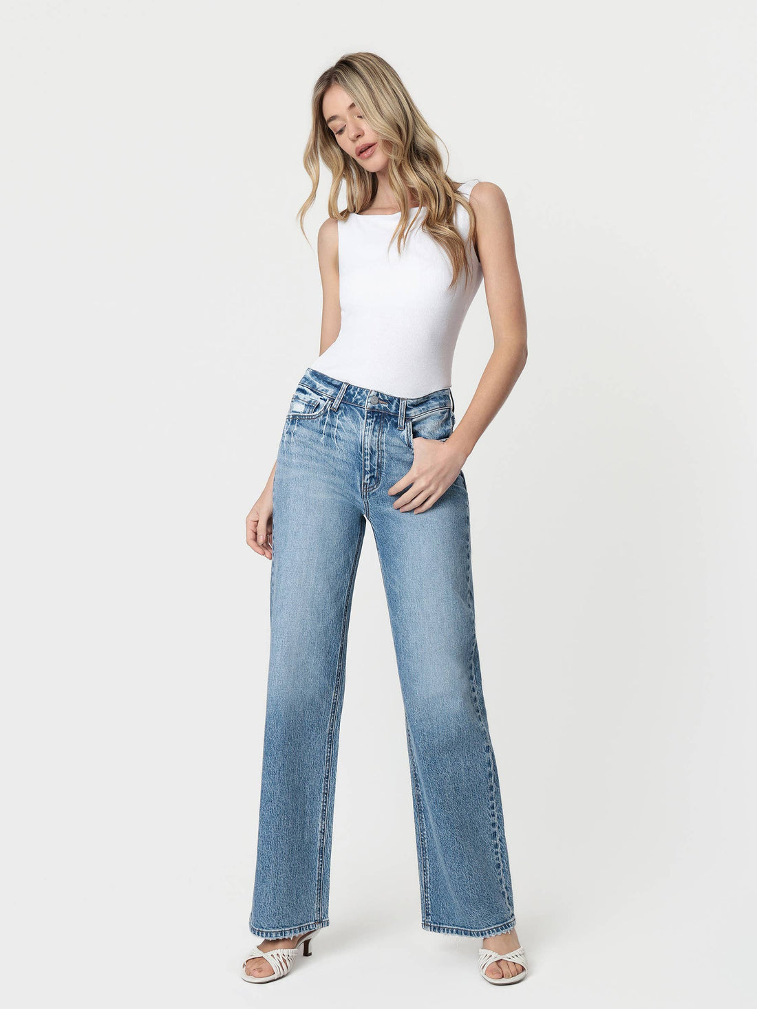 90'S Super High Rise Medium Wash Wide Jeans
