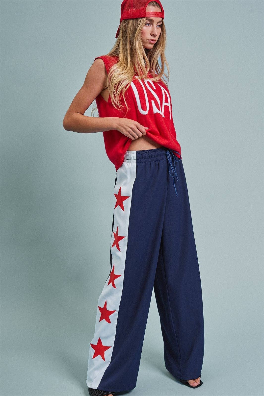 USA Graphic Knit Sleeveless Tank Top: Red