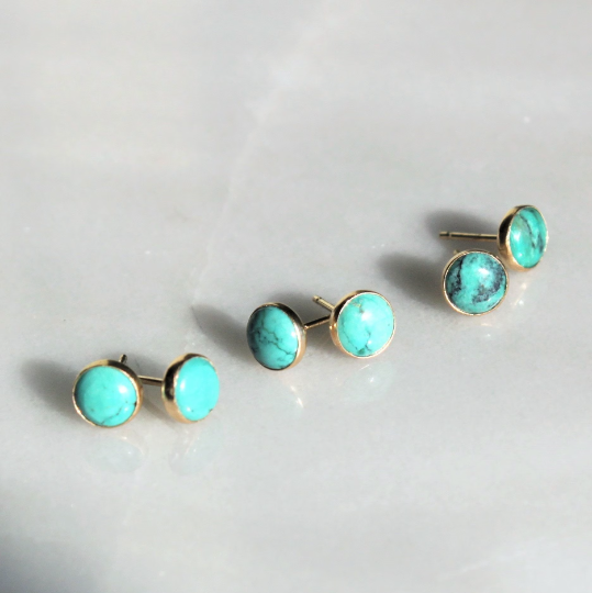Gold Turquoise Studs: With veining