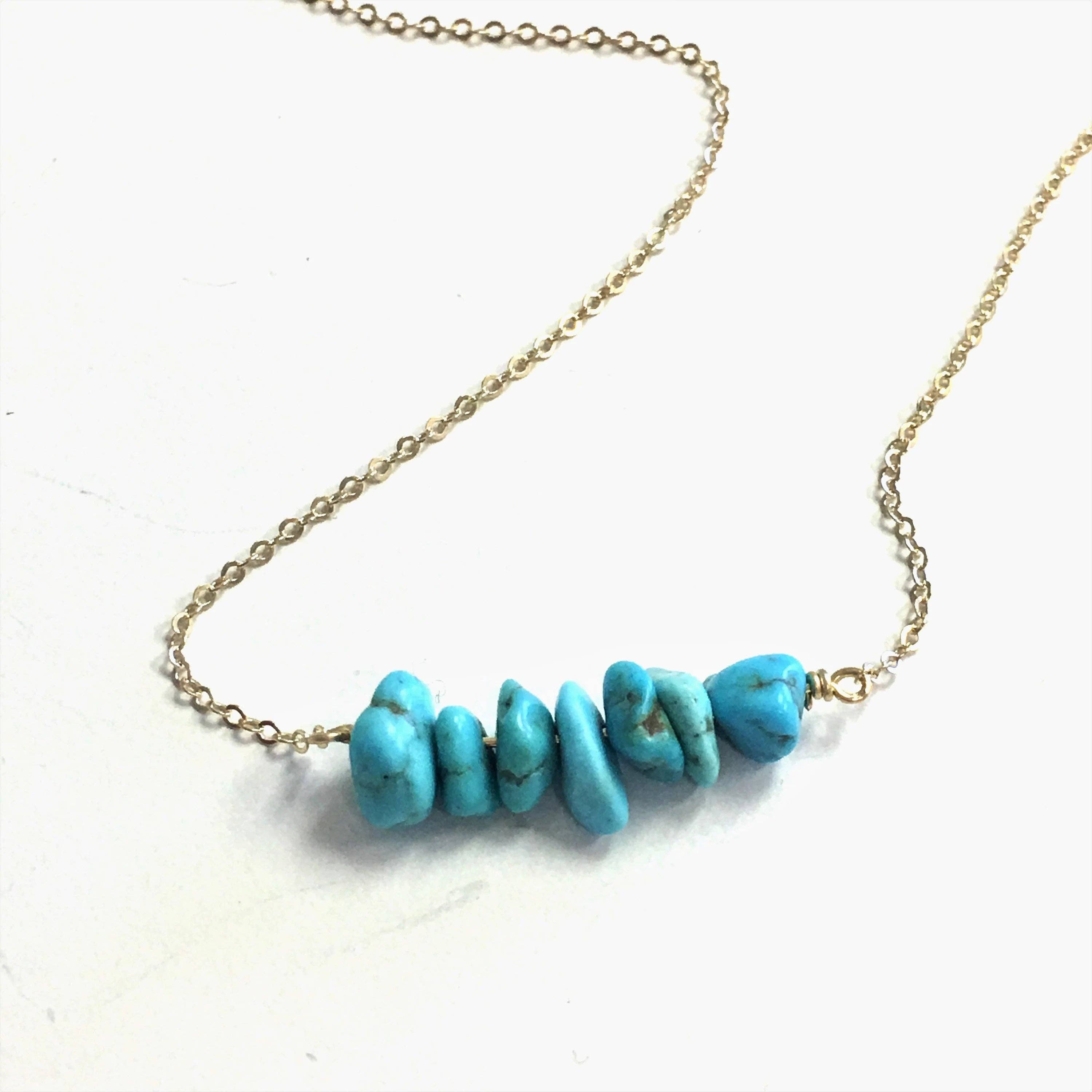 Natural Turquoise Beaded Bar Necklace: Gold / 15 inch