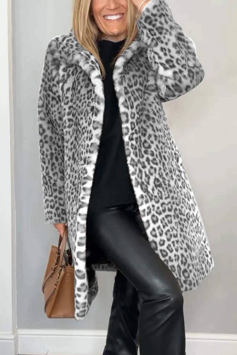 Leopard Print Faux Fur Coat