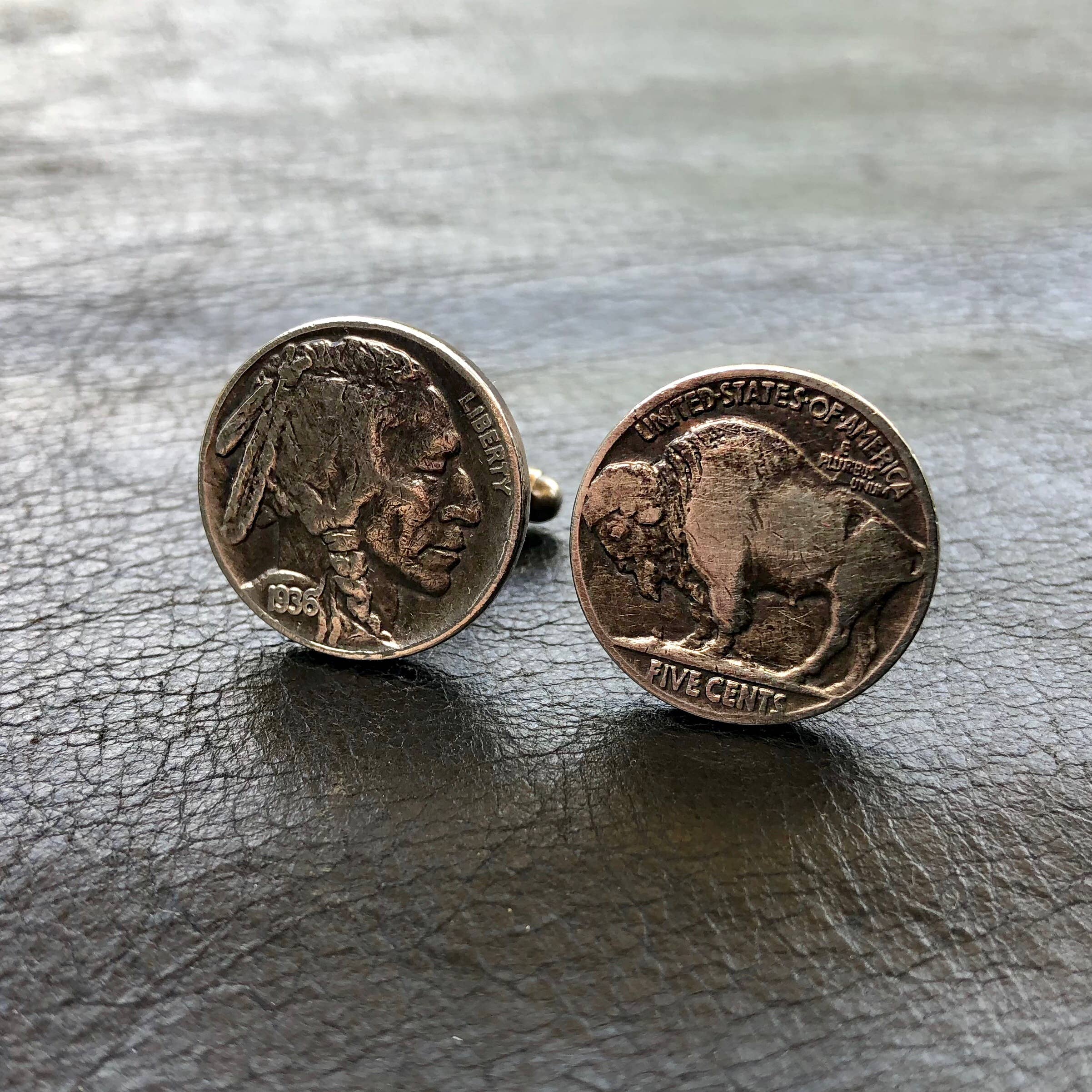 Buffalo Nickel Cuff Links, Indian Head Nickel Coin Cufflinks: Buffalo Nickel