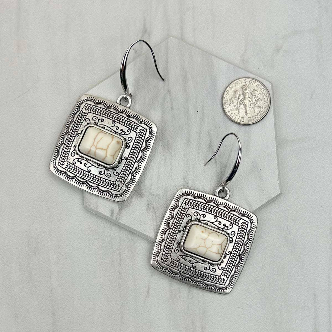 ER231205-01-BLUE                     Silver metal with blue turquoise stone beads Earrings: WHITE