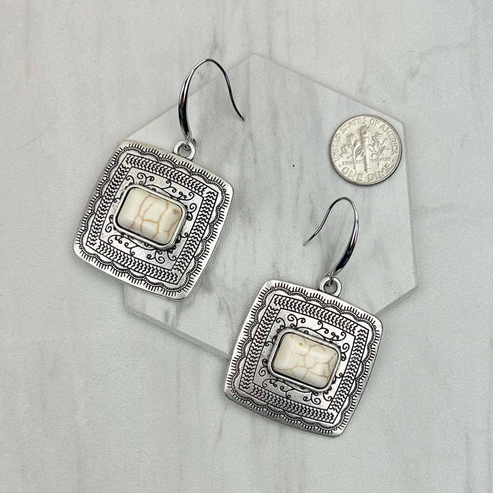 ER231205-01-BLUE                     Silver metal with blue turquoise stone beads Earrings: WHITE