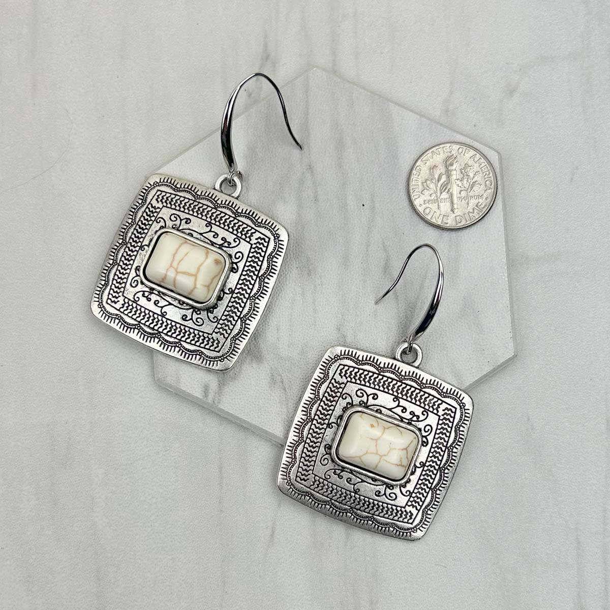 ER231205-01-BLUE                     Silver metal with blue turquoise stone beads Earrings: BLACK