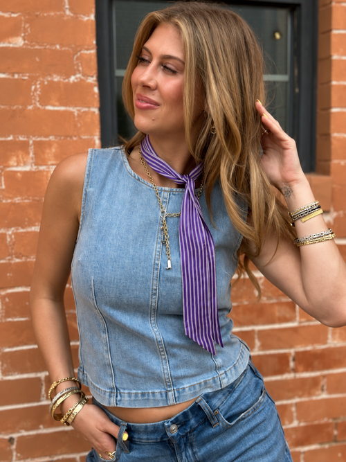 100% Silk Twilly Scarf with White Stripes : Maroon