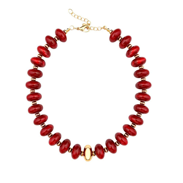 Evan Chunky Beaded Necklace - Maroon