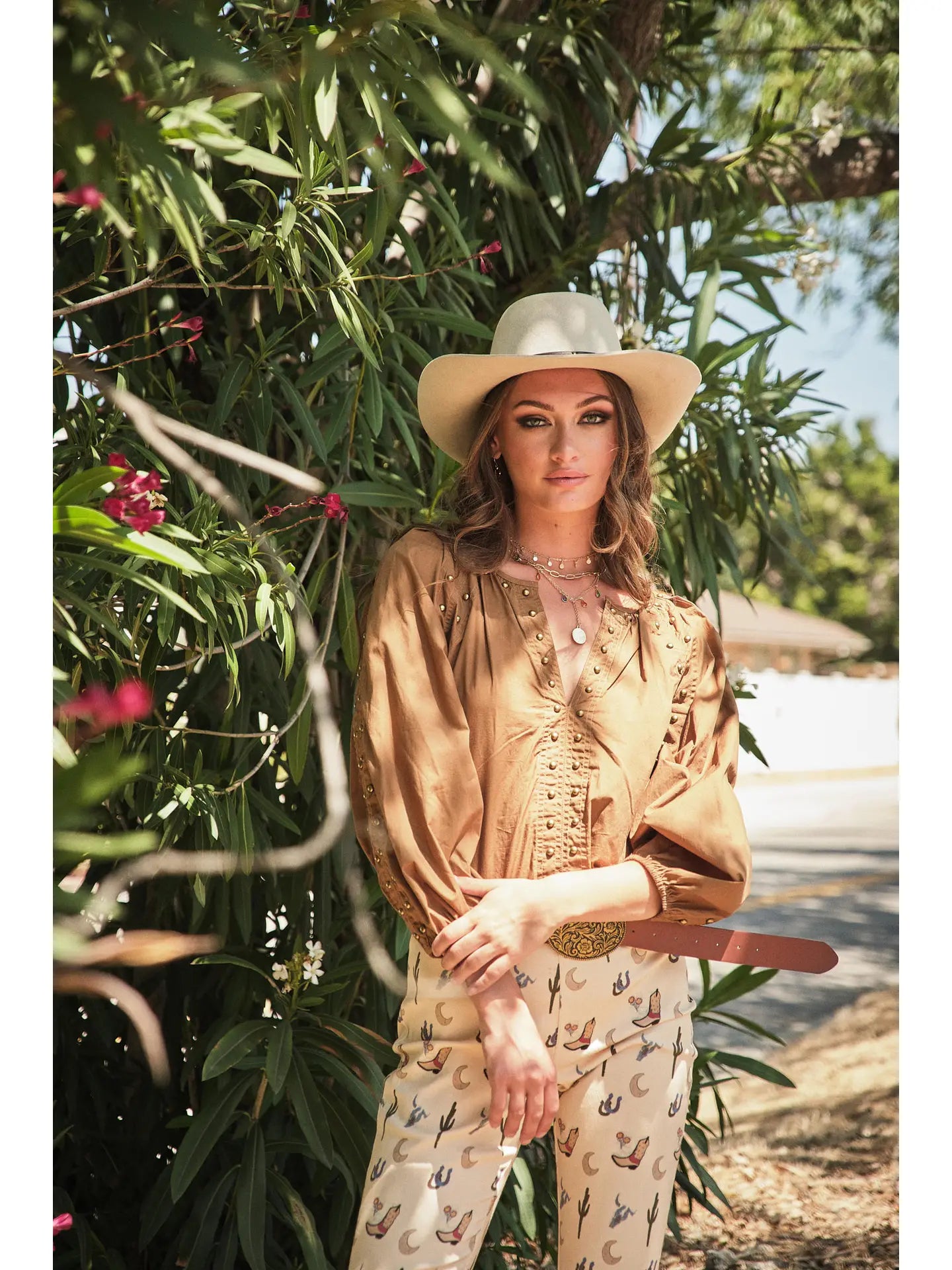 Metal Studs Detailed V Neck Top