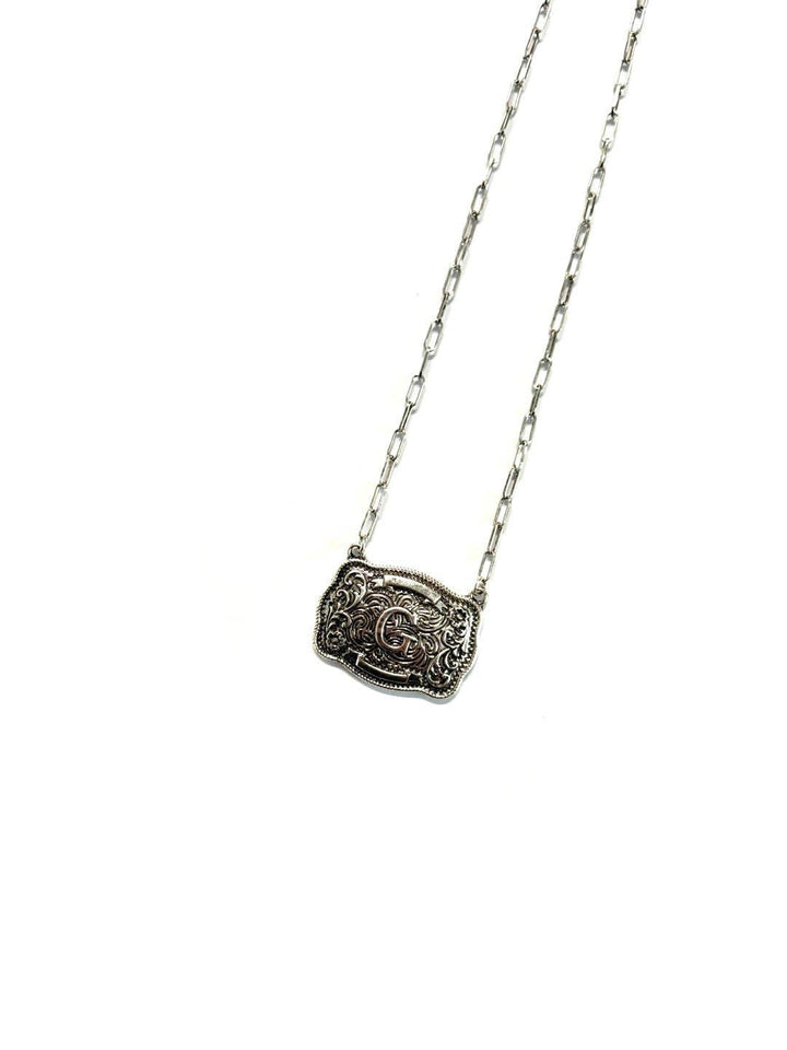 Western Belt Buckle Initial Necklace: G