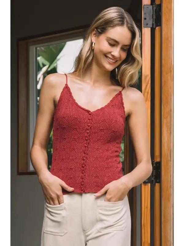 Burnt Sienna Pointelle Knit Scallop