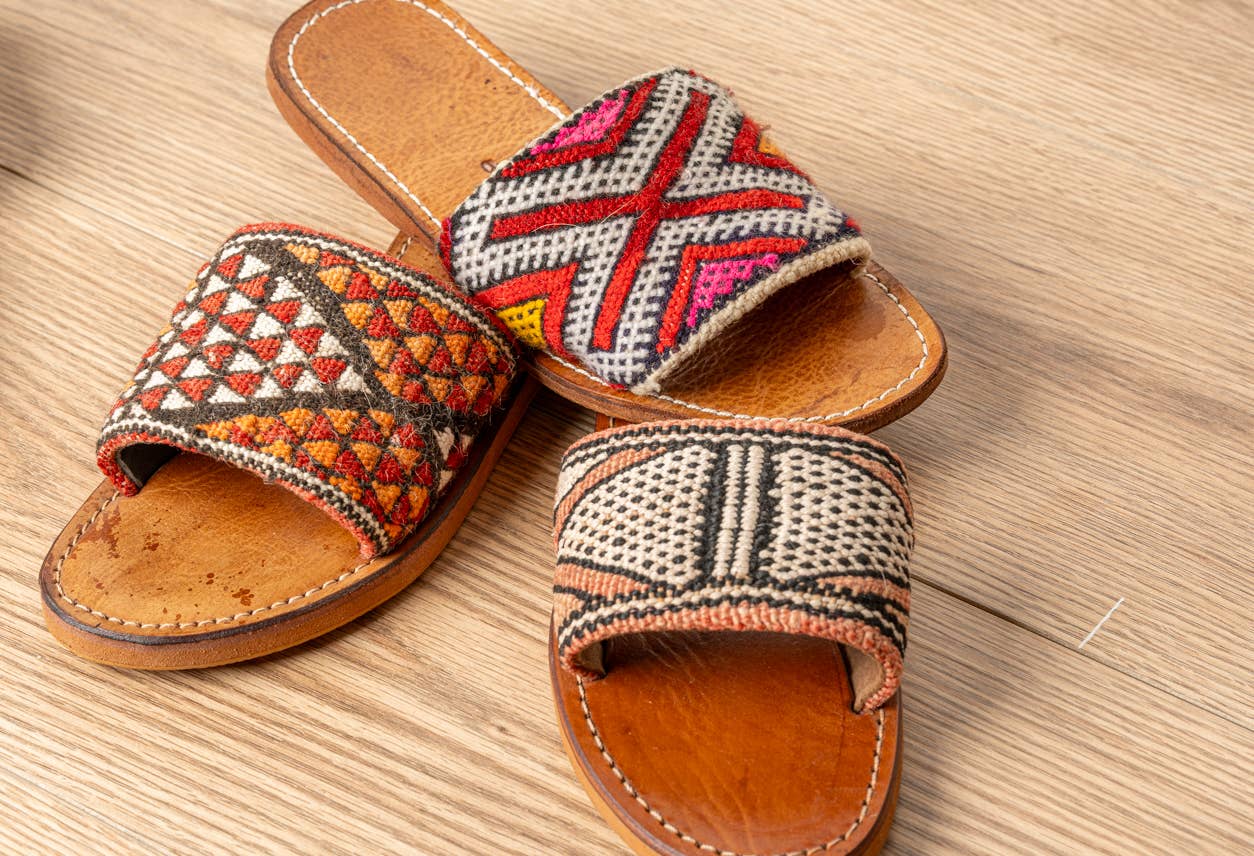 Moroccan Kilim Open-Toe Slides