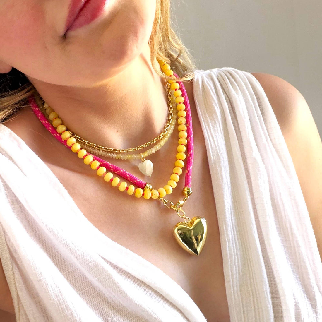 Tropical Winnie Cord Necklace - Trendy Giftable Jewelry: Hot Pink