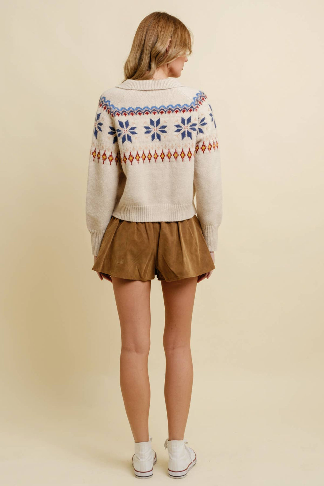 SNOWFLAKE BUTTON UP SWEATER
