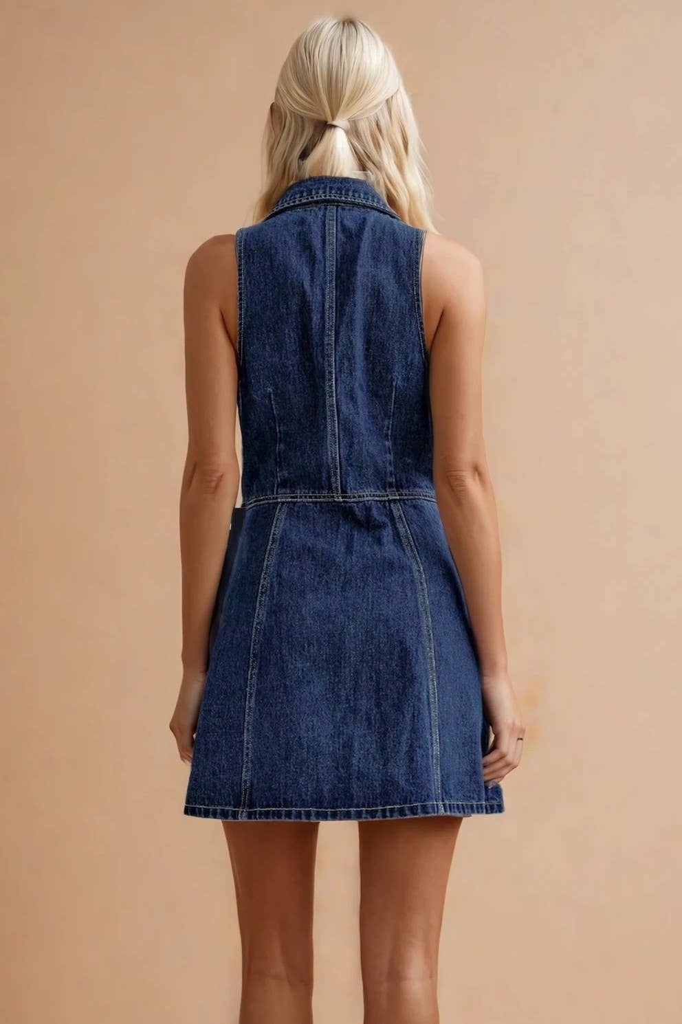 Sleeveless A-Line Button Down Denim Dress