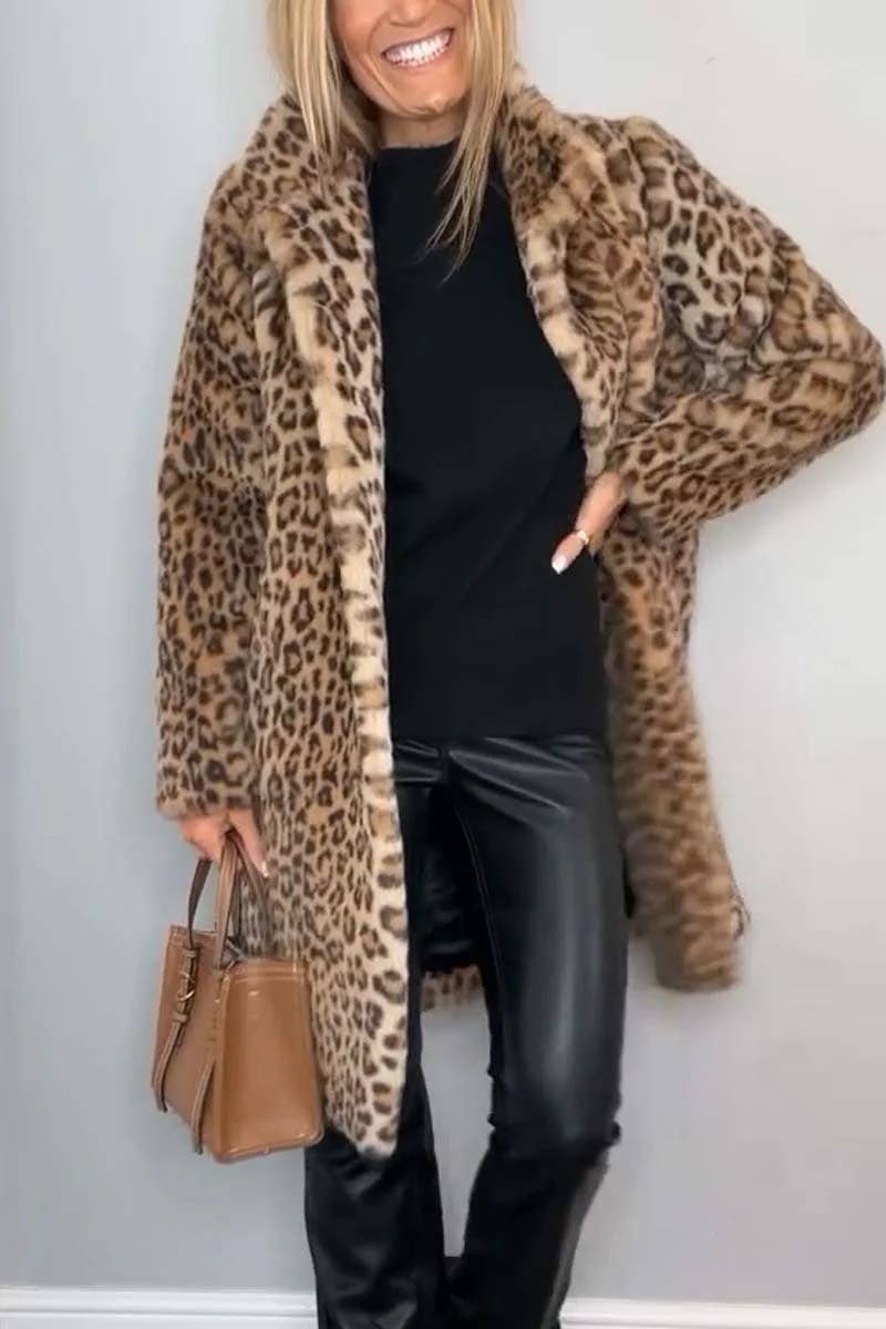 Leopard Print Faux Fur Coat