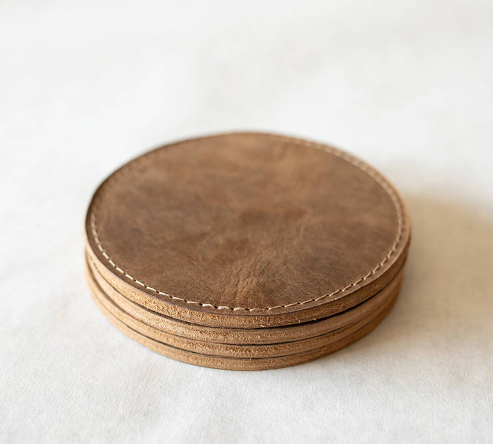 Leather Sewn Coaster Set