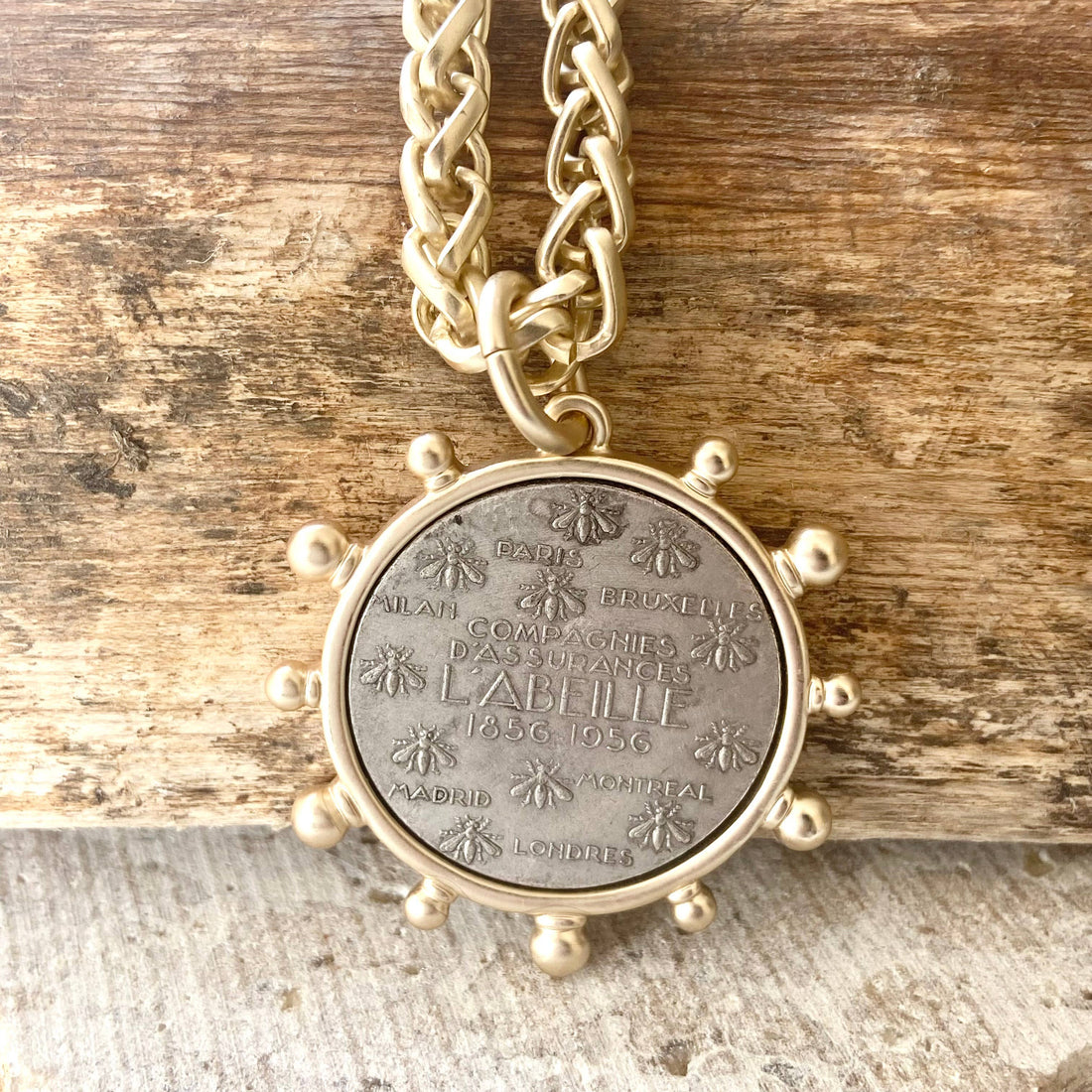 Gold Horse French Bee Coin Necklace