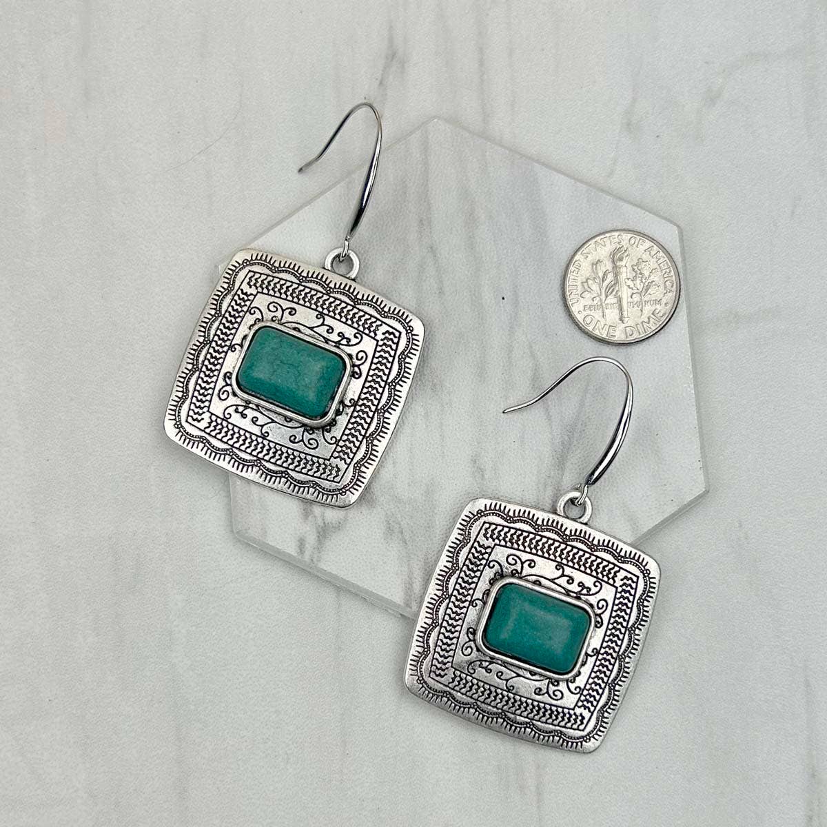 ER231205-01-BLUE                     Silver metal with blue turquoise stone beads Earrings: GREEN
