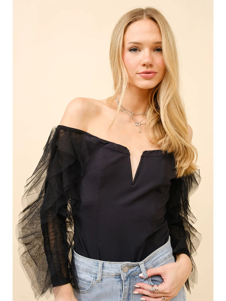 Tulle Ruffle Sleeve V