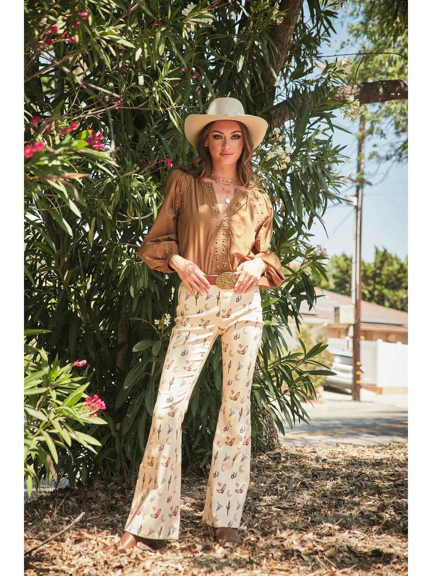 Metal Studs Detailed V Neck Top