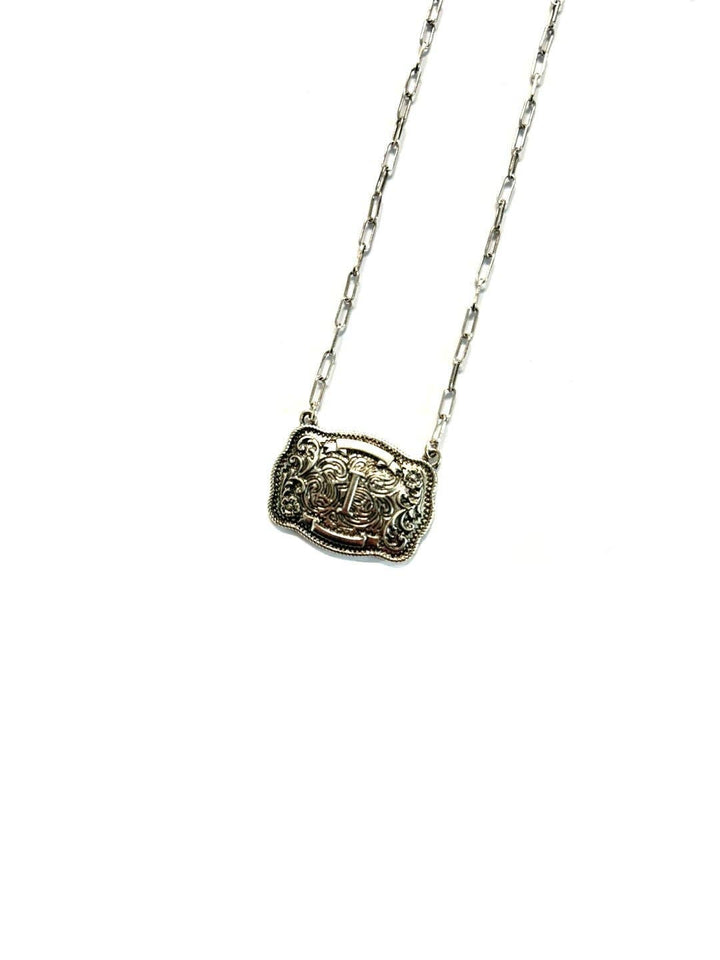 Western Belt Buckle Initial Necklace: I