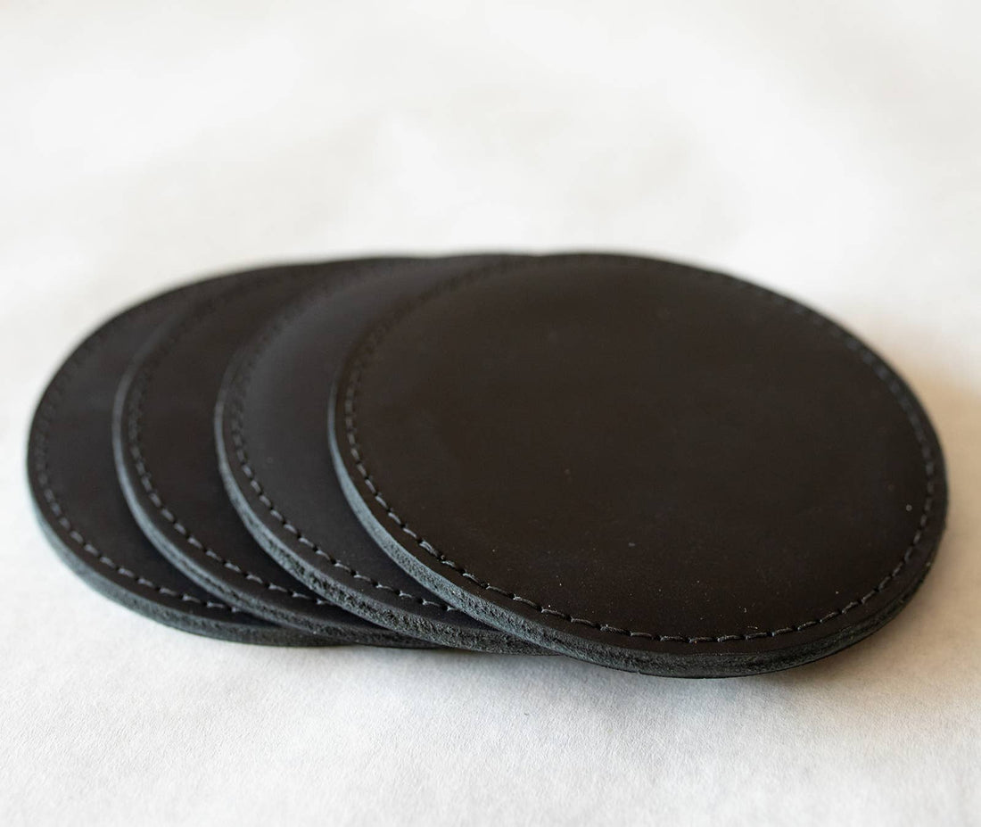 Leather Sewn Coaster Set: Folklore Brown / Small