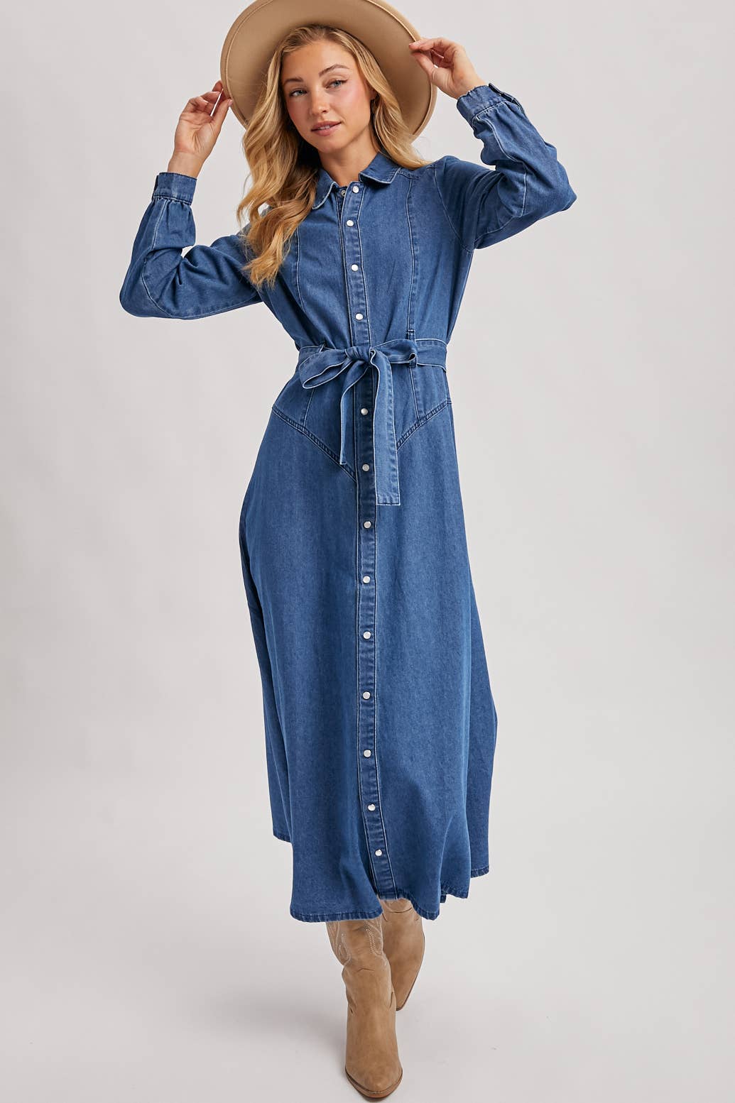 DENIM BUTTON DOWN MAXI DRESS