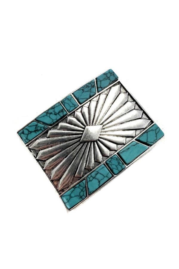 WESTERN TURQUOISE STONE CONCHO BELT BUCKLE: Multi-Colored