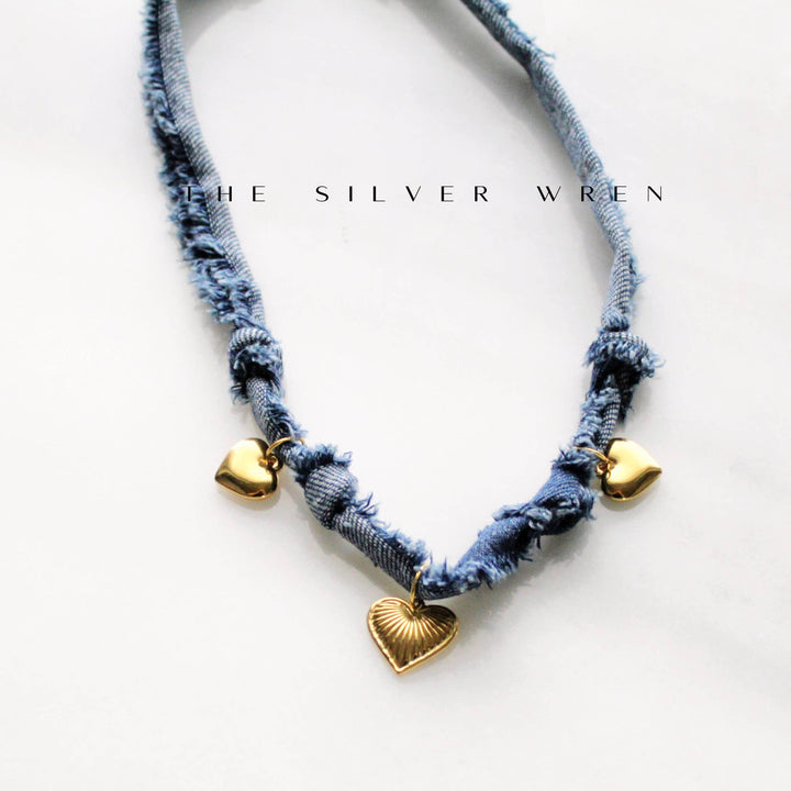 Denim Scarf Heart Necklace, Boho Western Necklace
