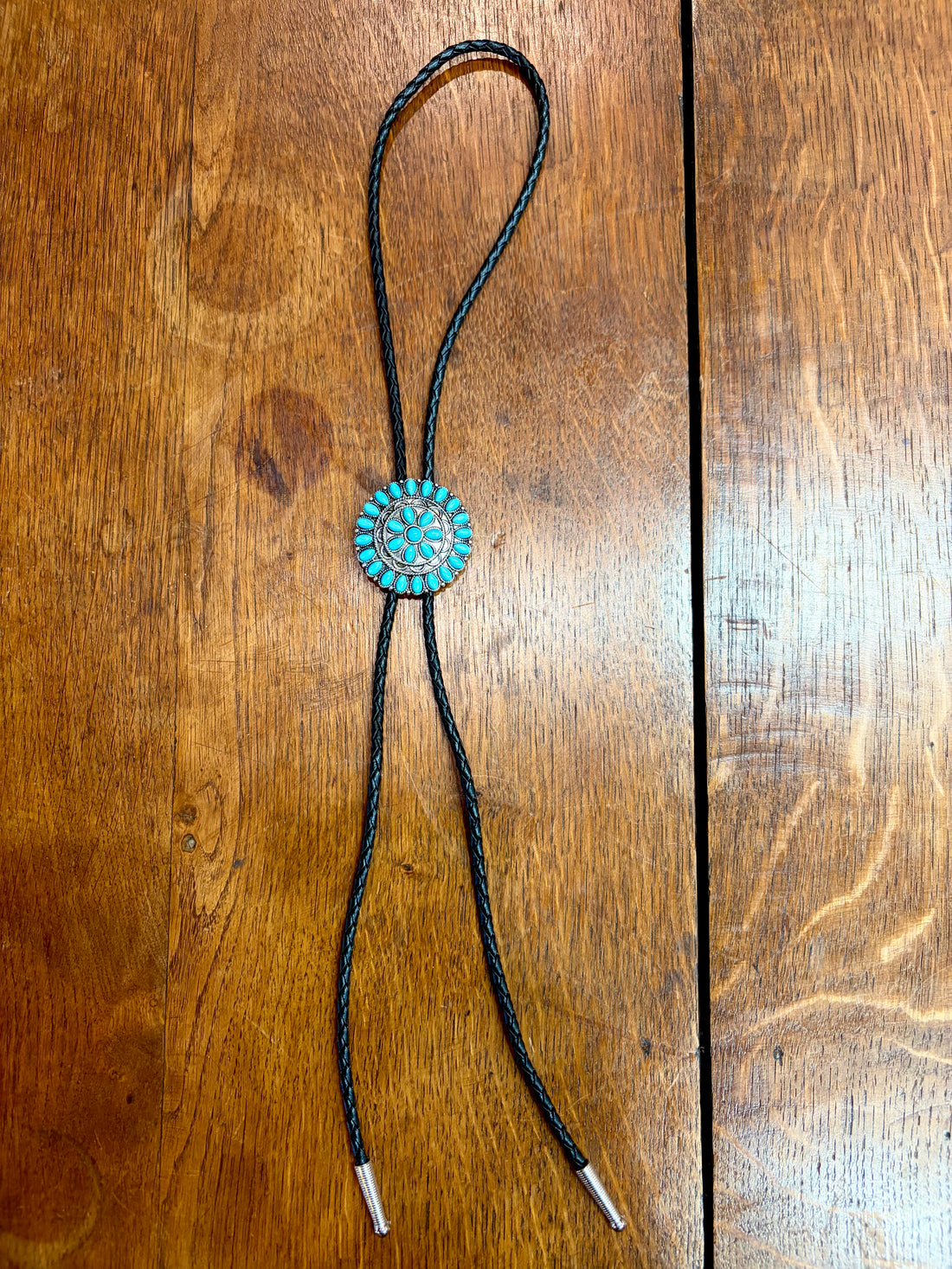Silver & Turquoise Round Concho Bolo