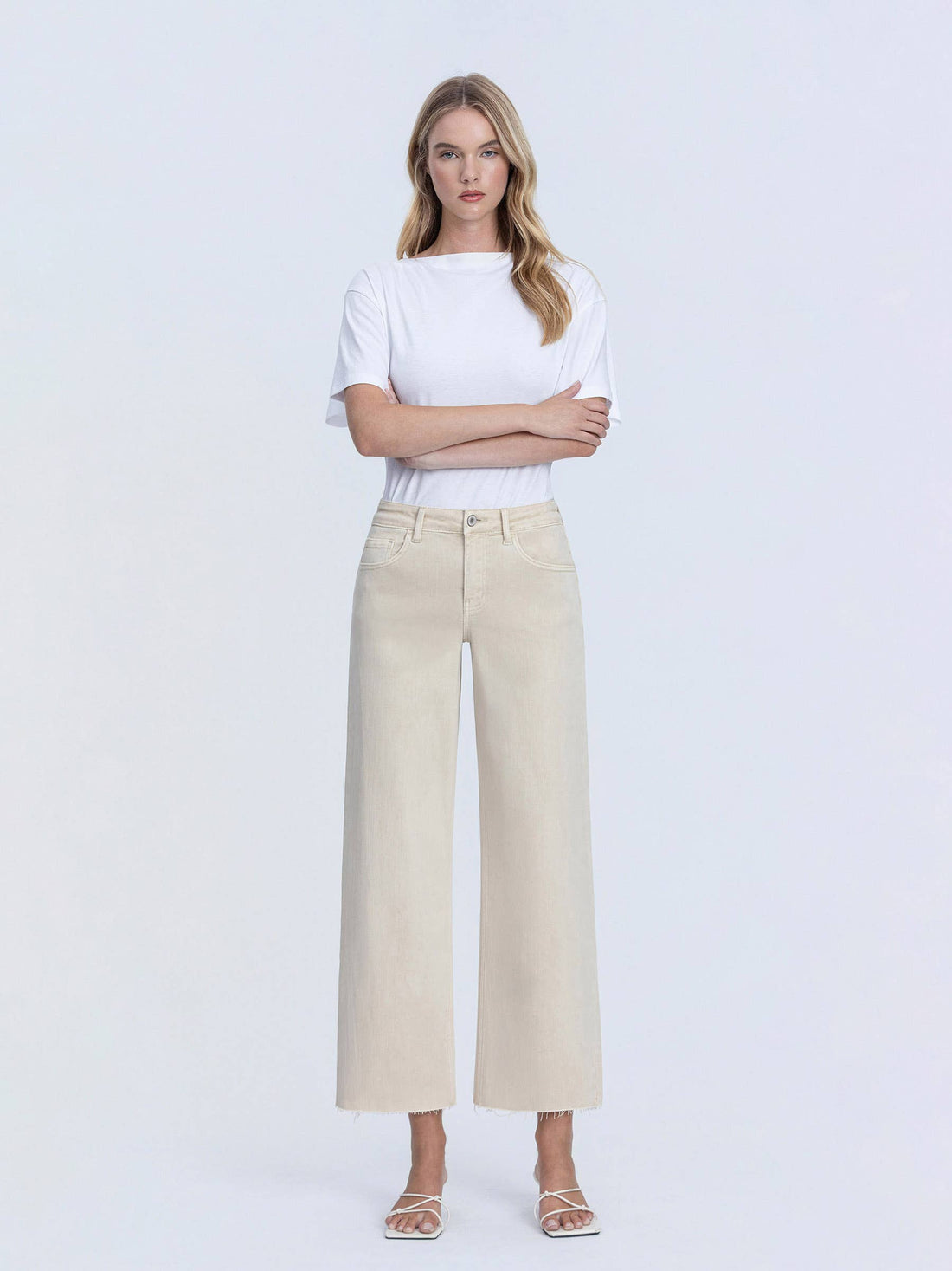 HIGH RISE CROP WIDE LEG JEANS White Swan