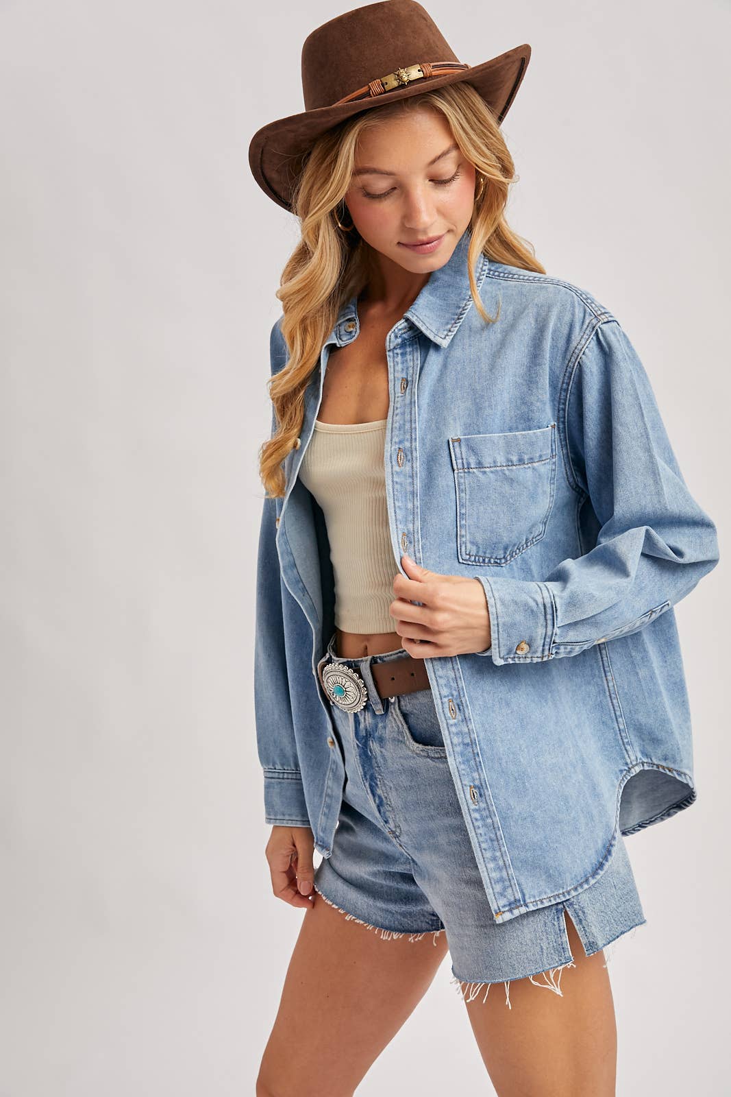 DENIM BUTTON DOWN SHIRTS: LT.WASH