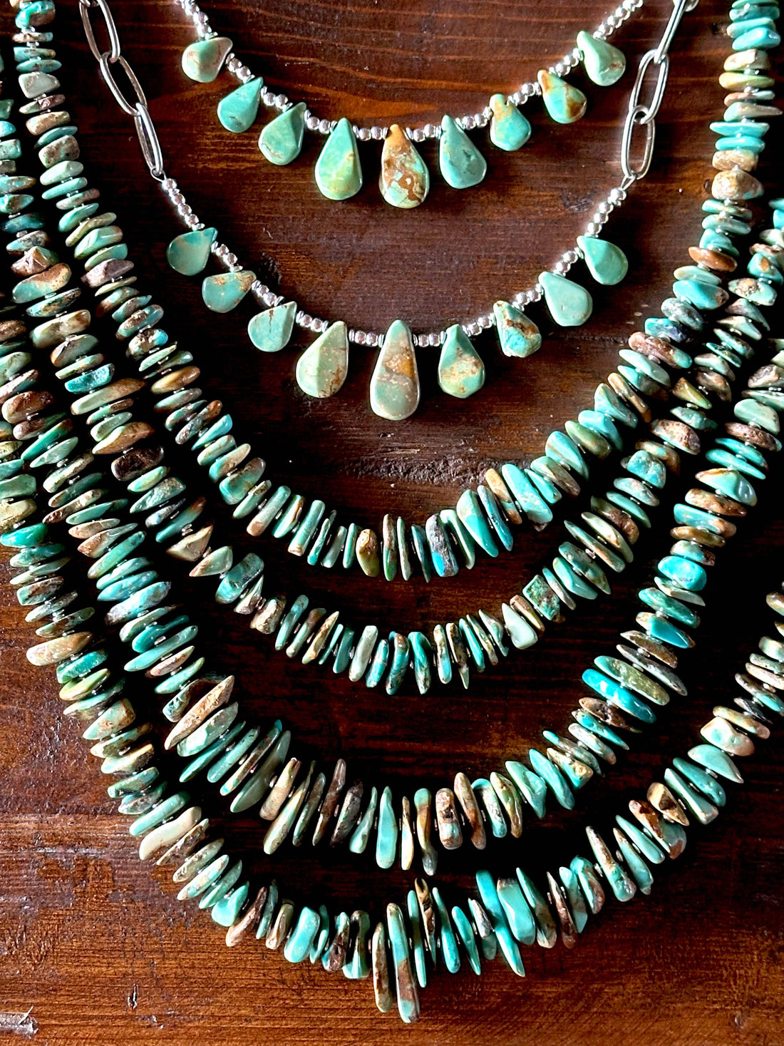 Natural turquoise Briolette Paperclip Chain Necklace/Choker: Silver