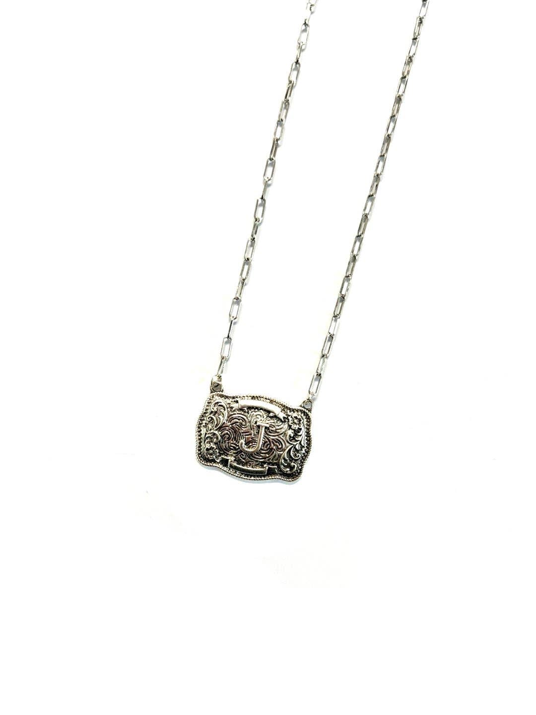 Western Belt Buckle Initial Necklace: S