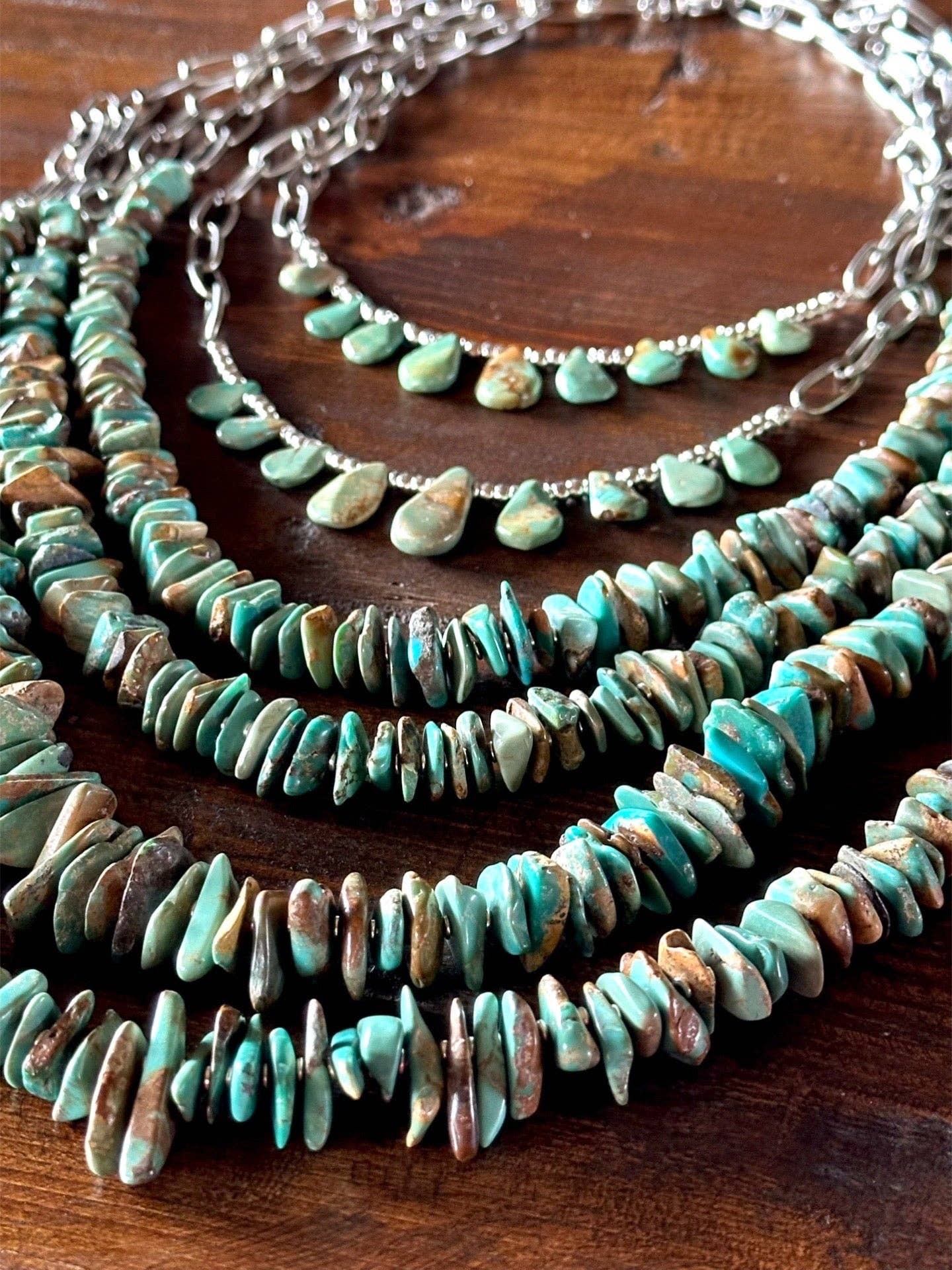 Natural turquoise Briolette Paperclip Chain Necklace/Choker: Silver