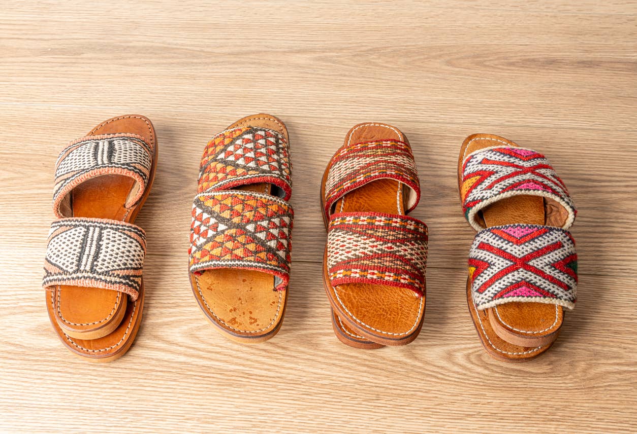 Moroccan Kilim Open-Toe Slides: US-7