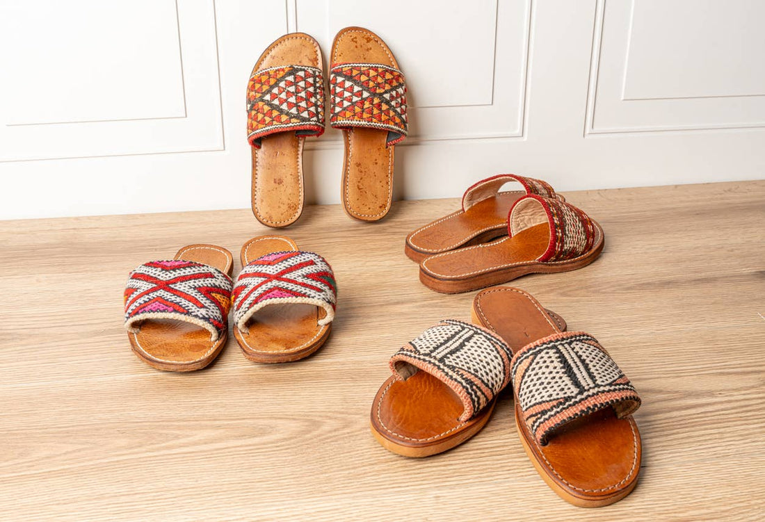 Moroccan Kilim Open-Toe Slides: US-7