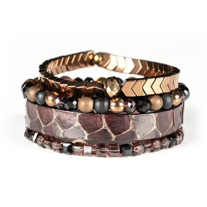 Bronze Chevron Python Bracelet Stack: Medium 19 cm