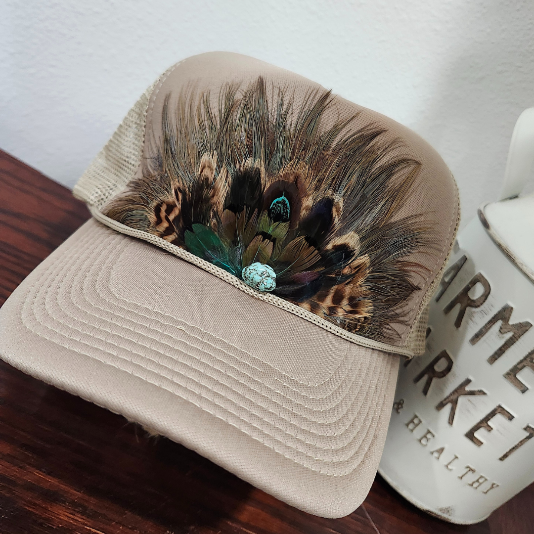 Western Feather Trucker Hat Retro Feather Trucker Hat