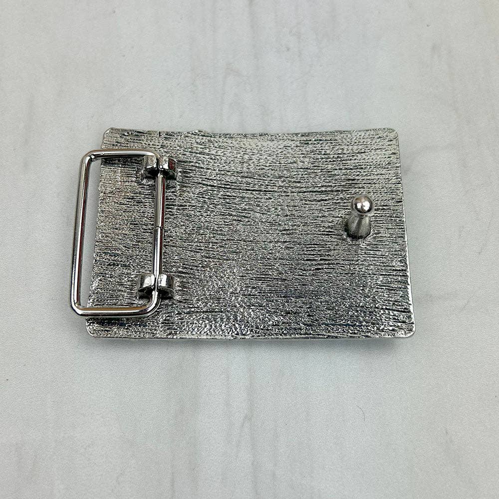 BLT250120-07                    Silver metal with green turquoise stone Rectangle Belt Buckle